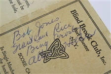 Bobby Jones, Grantland Rice, Bing Crosby & Albin Holder Match Signed Blind Brook Scorecard JSA ALOA