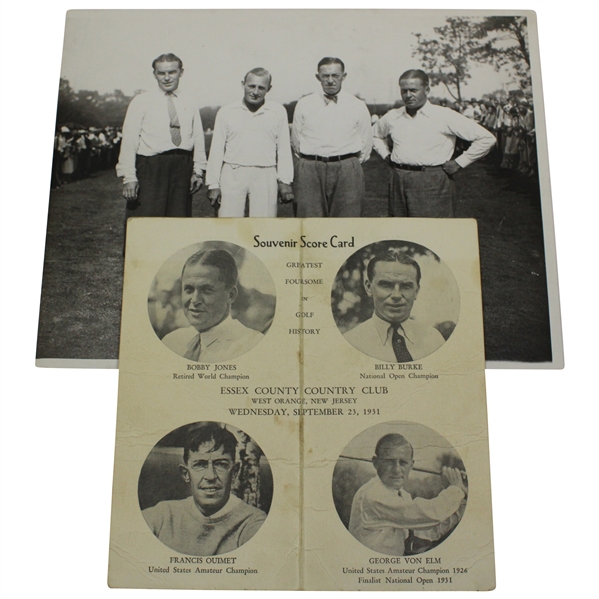 1931 Jones/Ouimet/Burke/Von Elm Essex CC Scorecard Plus 8x10 Wire Photo of Participants