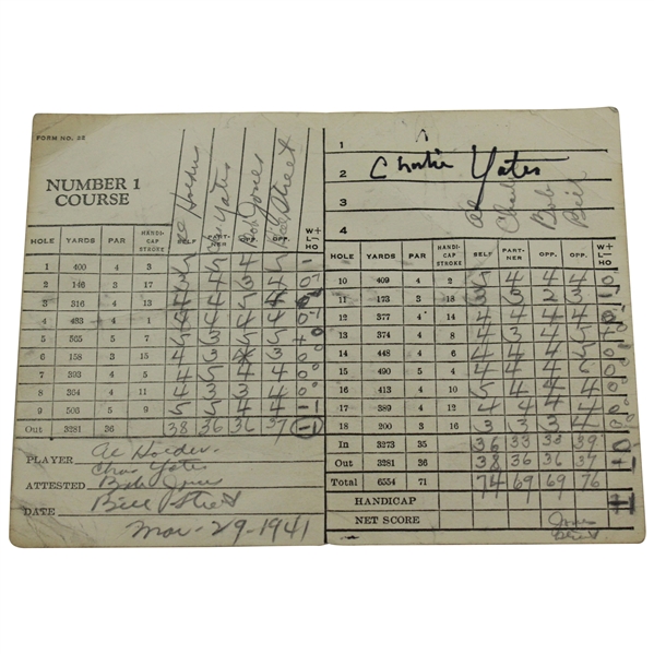 Charlie Yates & Bob Jones with others Scored 1941 Atlanta Athletic Club Scorecard