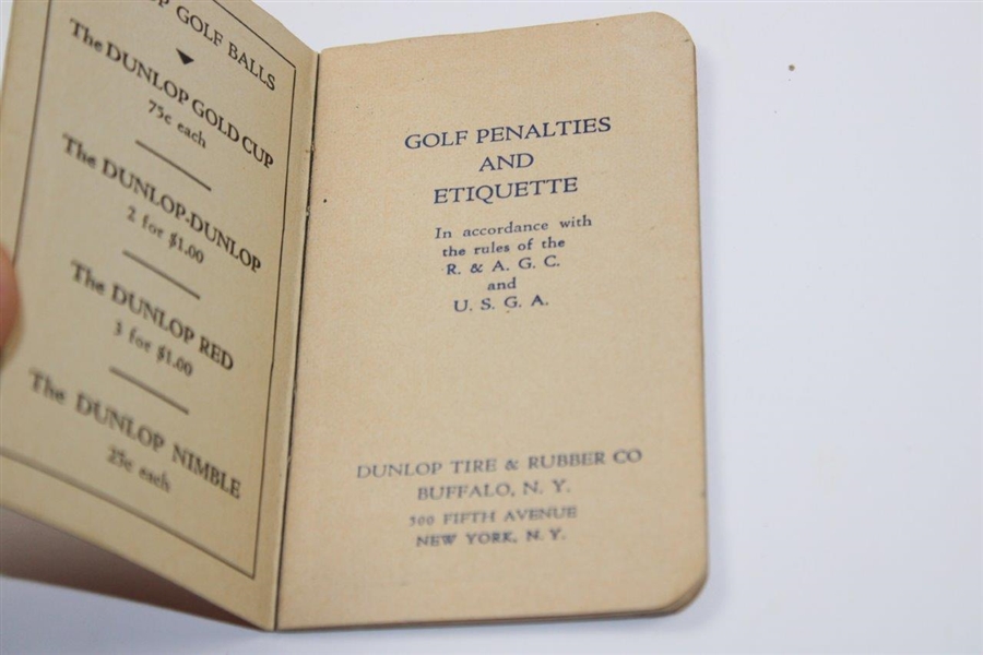 1933 Golf Penalties Booklet - Compliments of Dunlop Tire & Rubber Co.