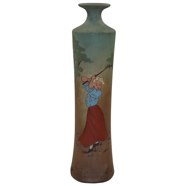 Vintage Weller Dickensware Lady Golfer Vase - 12 Tall