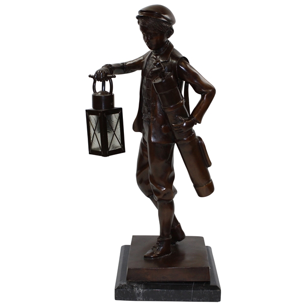 Vintage Large Spelter Bronzed Caddie Golfer with Working Lamp - 22 1/2" Tall