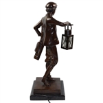 Vintage Large Spelter Bronzed Caddie Golfer with Working Lamp - 22 1/2 Tall