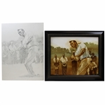Original Arnold Palmer Oil Painting Follow Through by Artist Robert Fletcher with Original Sketch