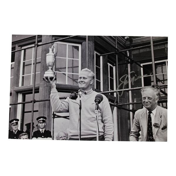 Jack Nicklaus Signed 1966 OPEN at Muirfield Claret Jug B&W Photo with Letter JSA ALOA