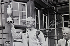 Jack Nicklaus Signed 1966 OPEN at Muirfield Claret Jug B&W Photo with Letter JSA ALOA