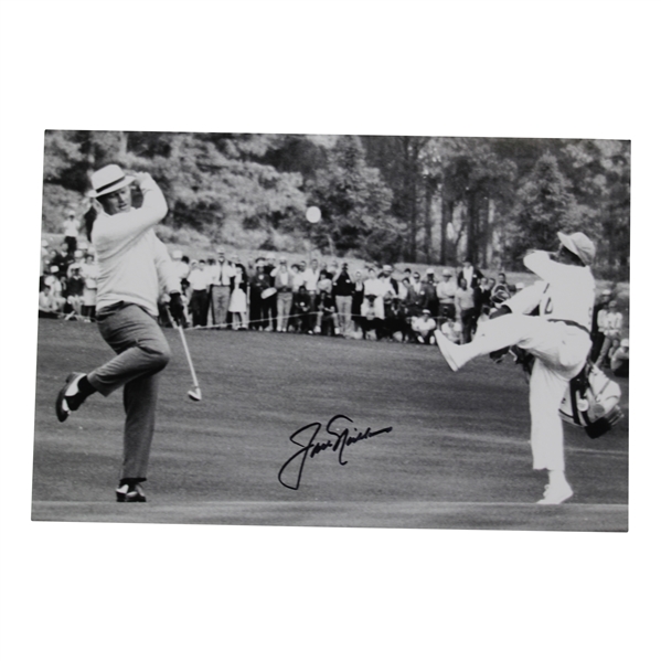 Jack Nicklaus Signed 1966 Masters Final Rd 15th Green Birdie Putt B&W Photo with Letter JSA ALOA