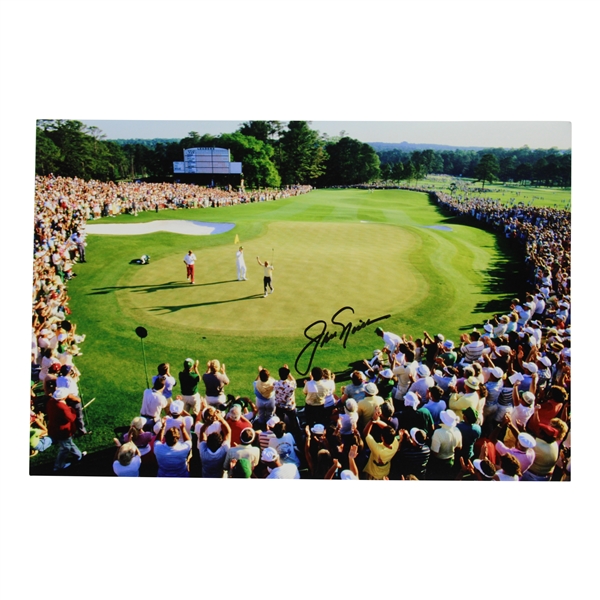 Jack Nicklaus Signed 1986 Masters Final Rd 18th Green Celebration Photo with Letter JSA ALOA