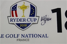 Webb Simpson Signed 2018 Ryder Cup at Le Golf National White Flag JSA ALOA