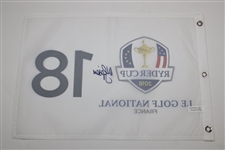 Webb Simpson Signed 2018 Ryder Cup at Le Golf National White Flag JSA ALOA
