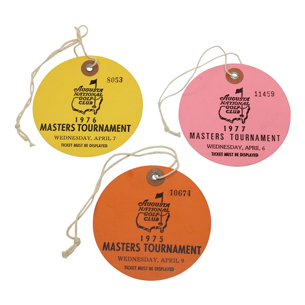1975, 1976, & 1977 Masters Tournament Wednesday Tickets #10674, #8053, & #11459 - Par 3 Contest