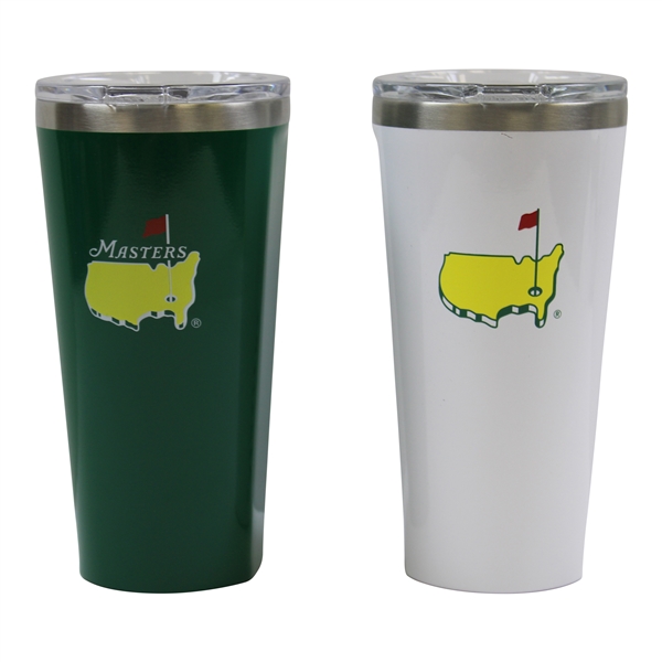 Pair of Unused Masters Tournament Green & White Logo Thermoses
