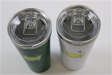 Pair of Unused Masters Tournament Green & White Logo Thermoses