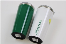 Pair of Unused Masters Tournament Green & White Logo Thermoses