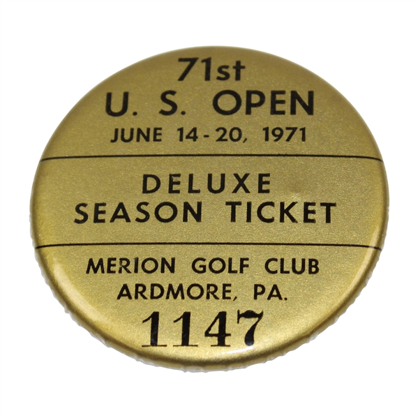 Charles Coodys 1971 US Open at Merion Golf Club Deluxe Season Ticket Badge #1147