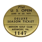 Charles Coodys 1971 US Open at Merion Golf Club Deluxe Season Ticket Badge #1147