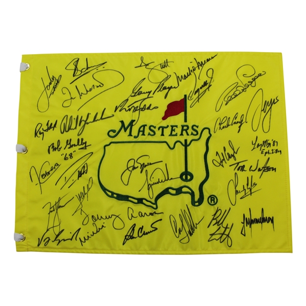 Undated Masters Champions Dinner Flag Signed by 31 with Nicklaus & Tiger Center - Charles Coody Collection JSA ALOA