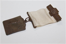 Circa 1930's Peirce School Uninscribed Bronze Medal with Golfer - White Ribbon & Bar Pin Name & 1906 Founding Date