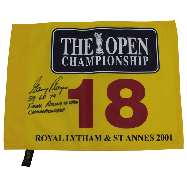 Gary Player Signed 2001 The OPEN at Royal Lytham Flag with Years Won & Final JSA ALOA