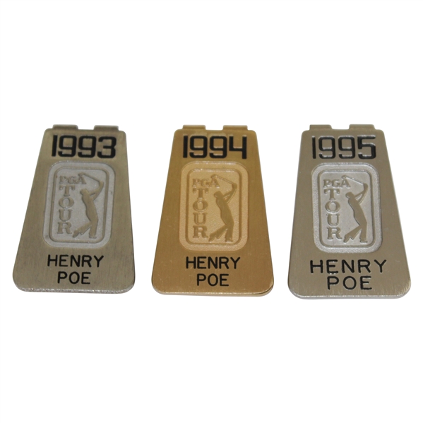 Henry Poes 1993, 1994, & 1995 PGA Tour Money Clips/Badges