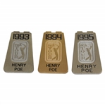 Henry Poes 1993, 1994, & 1995 PGA Tour Money Clips/Badges