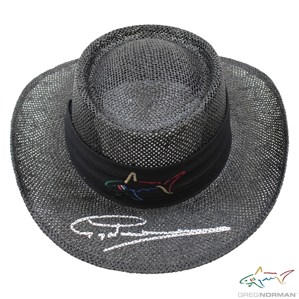Greg Norman Signed Personal Shark Logo TaylorMade Black Straw Gambler Hat JSA ALOA