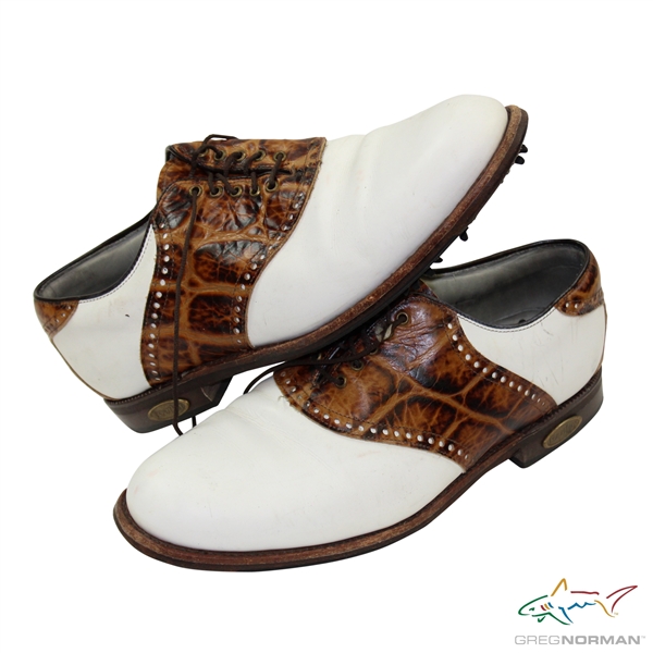 Greg Normans Personal Used FootJoy Tan & White Golf Shoes