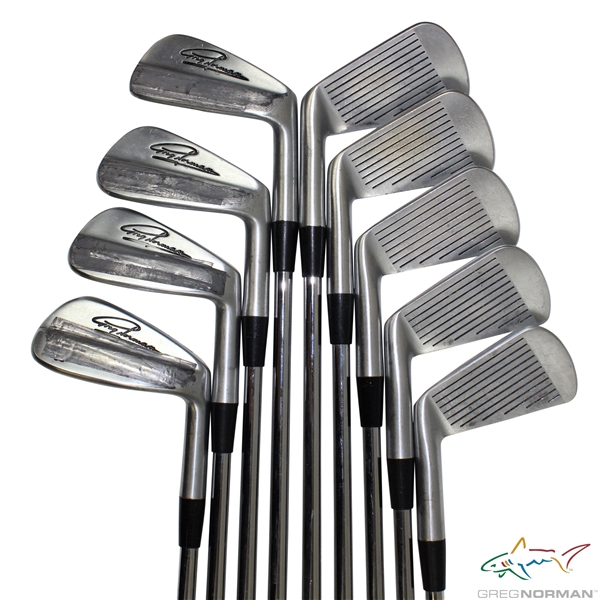 Greg Norman's Personal Used Set of COBRA Greg Norman Signature Forged Irons with Lead Tape 2-PW
