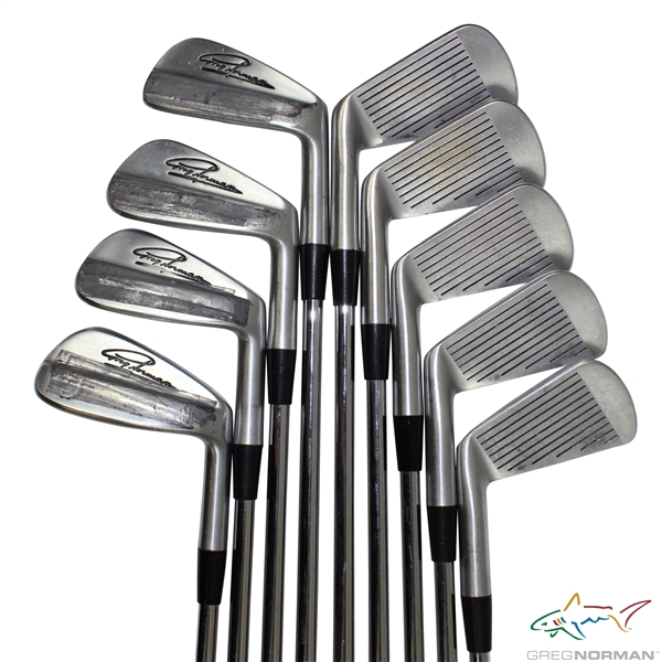 Greg Normans Personal Used Set of COBRA Greg Norman Signature Forged Irons with Lead Tape 2-PW