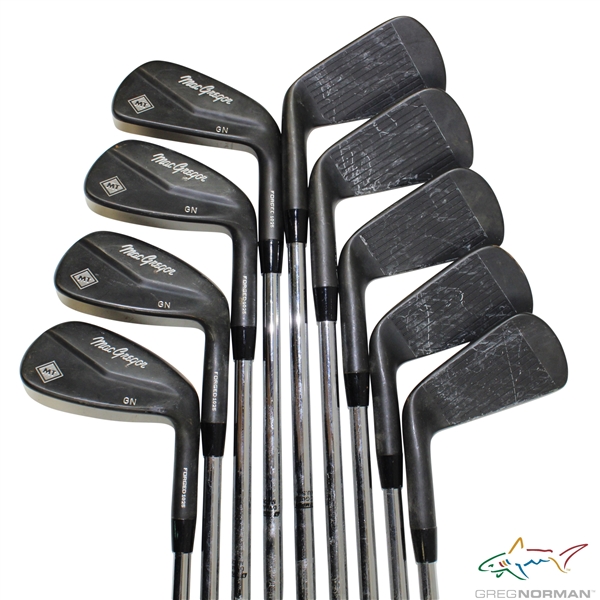 Greg Normans Personal Used Set of Black MacGregor MT GN Forged 1025 Irons 2-PW