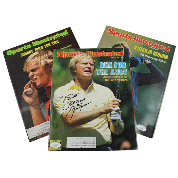 Lanny Wadkins Signed 1977 Sports Illustrated  JSA #PP58516, Johnny Miller Signed 1974 Sports Illustrated JSA #PP58220, And Jack Nicklaus Signed 1978 Sports Illustrated - Personalized JSA ALOA #PP58247