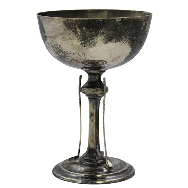 Undated Sterling Silver Golf Themed Trophy Cup with Three Clubs on Stem - #32 Sticker on Base