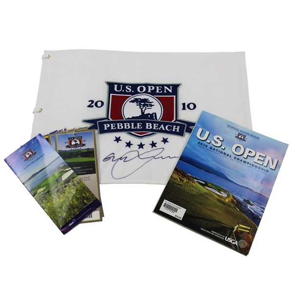 Graeme McDowell Signed 2010 US Open at Pebble Beach Flag with Program, Tickets & Spec Guide JSA ALOA