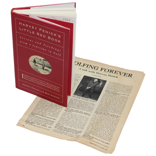 Harvey Penick Signed 1992 Harvey Penicks Little Red Book  with Inscription & Paper JSA ALOA