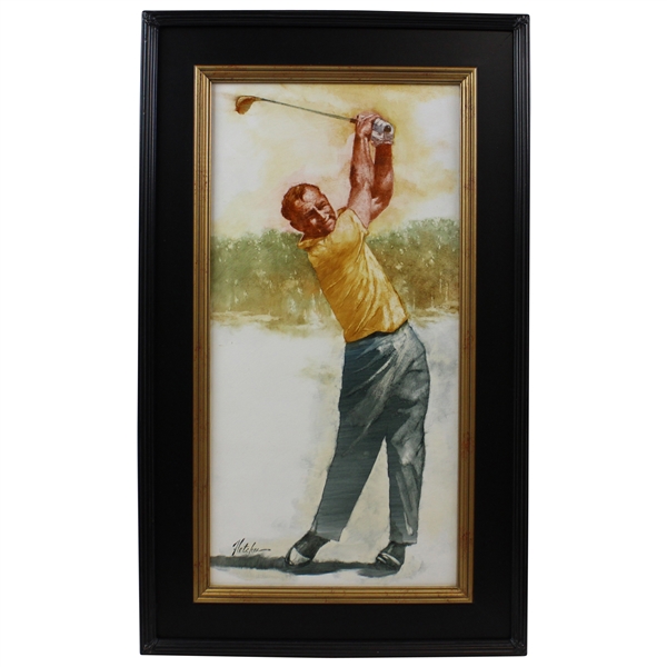 Original Arnold Palmer Oil Painting High Follow Through by Artist Robert Fletcher - Framed