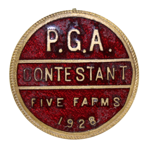 1928 PGA Championship at Baltimore CC Five Farms Course Contestant Badge - Leo Diegel Winner - Rare