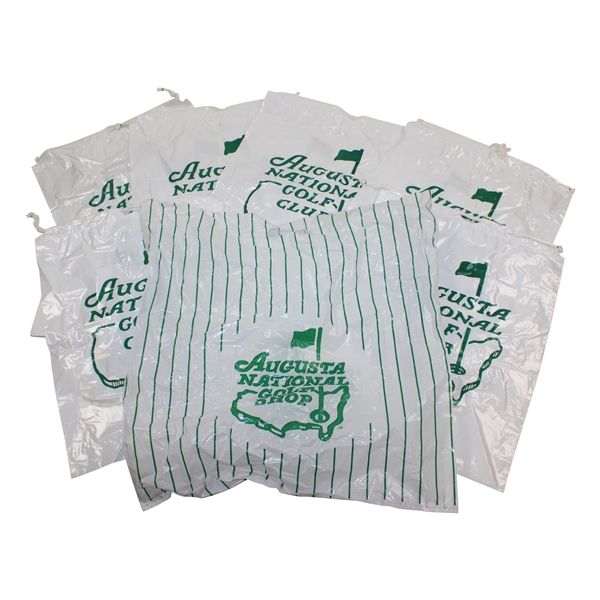 Seven (7) Augusta National Golf Club Plastic Bags with Drawstrings (One with Handles)