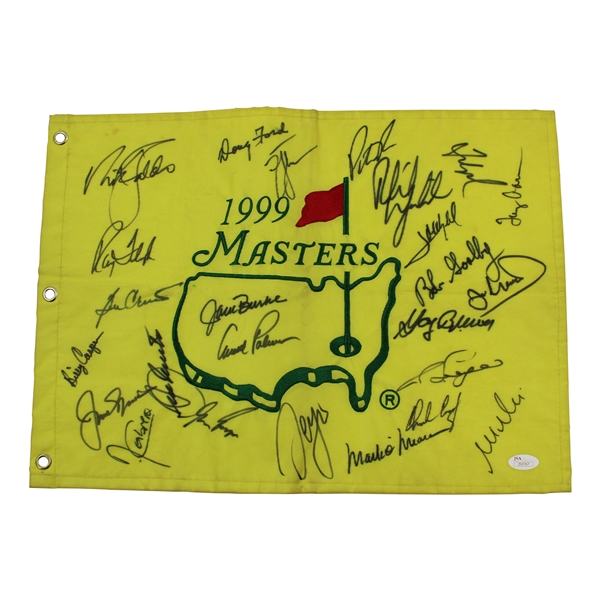 Palmer, Nicklaus, Seve, Player & 21 Masters Champs Signed 1999 Masters Flag JSA FULL #Z93767