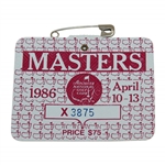 1986 Masters Tournament SERIES Badge #X3875 with Original Pin - Jack Nicklaus 6th Masters Win
