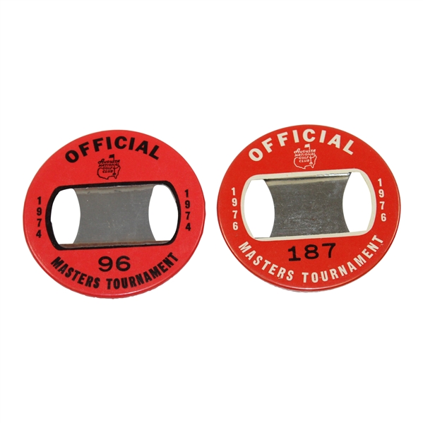 1974 & 1976 Masters Tournament Official Badges #96 & #187 - Player & Floyd Winners