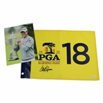 Colin Morikawa Signed 2020 PGA at Harding Park Yellow Flag with Trophy Photo JSA #WIT19994