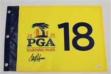 Colin Morikawa Signed 2020 PGA at Harding Park Yellow Flag with Trophy Photo JSA #WIT19994