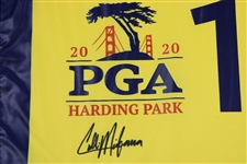 Colin Morikawa Signed 2020 PGA at Harding Park Yellow Flag with Trophy Photo JSA #WIT19994