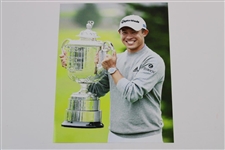 Colin Morikawa Signed 2020 PGA at Harding Park Yellow Flag with Trophy Photo JSA #WIT19994