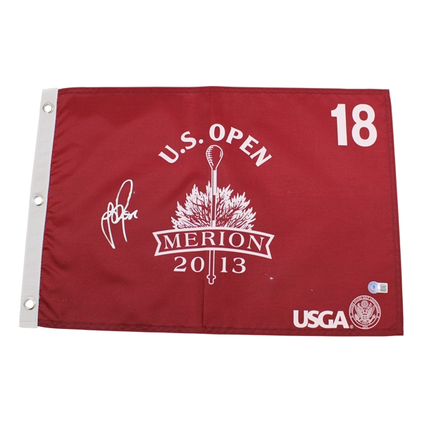 Justin Rose Signed 2013 US Open at Merion Red Screen Flag -Signed in Silver BECKETT #BB88011