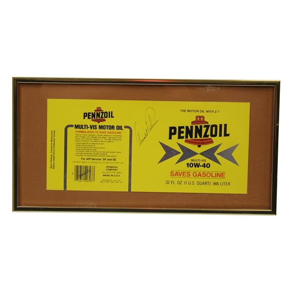 Arnold Palmer Signed Pennzoil Motor Oil Sample Oil Can artwork - Framed JSA ALOA
