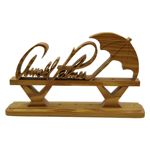 Arnold Palmer Umbrella/Signature Custom Wood Carved Golf Ball Display in Acrylic Case