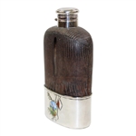 1901 Saegkill GC Won by P.B. Rossire Sterling Silver, Glass & Leather Sheath Flask w/Enameled Golfer