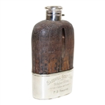 1901 Saegkill GC Won by P.B. Rossire Sterling Silver, Glass & Leather Sheath Flask w/Enameled Golfer
