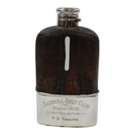 1901 Saegkill GC Won by P.B. Rossire Sterling Silver, Glass & Leather Sheath Flask w/Enameled Golfer